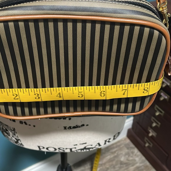 Allan Edward 90s Pequin striped,coated leather crossbody bag. removable straps - Picture 15 of 15